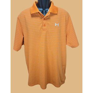 Under Armour HeatGear Mens Athletic Fit Polo Large Orange Striped